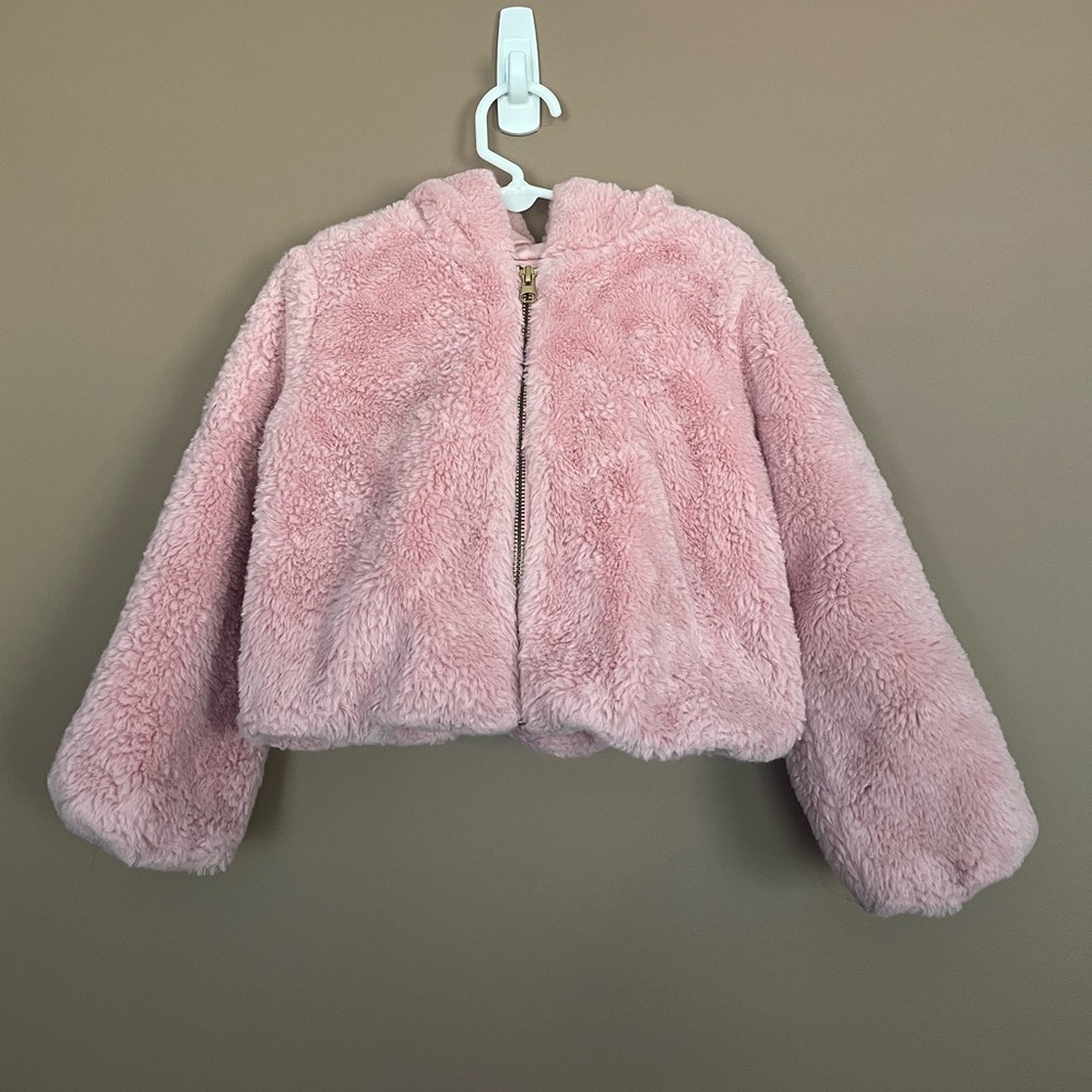 {OshKosh B'gosh} Faux Fur Hooded Jacket with Bubble Hem in PInk - Girls 5T